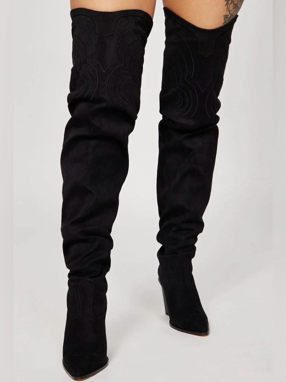 Fashion Nova Nashville Babe Black Thigh High Western Boots Size 11 NIB